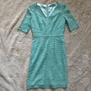 Antonio Melani Womens Dress Teal Lace Overlay Floral Short Sleeve Sheath Sz 2